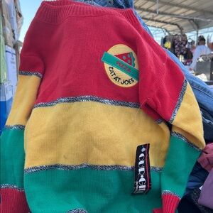 Vtg Health-tex Our Girl Eat at Joes Pizza Sweater Girl's S USA Colorful Knit
